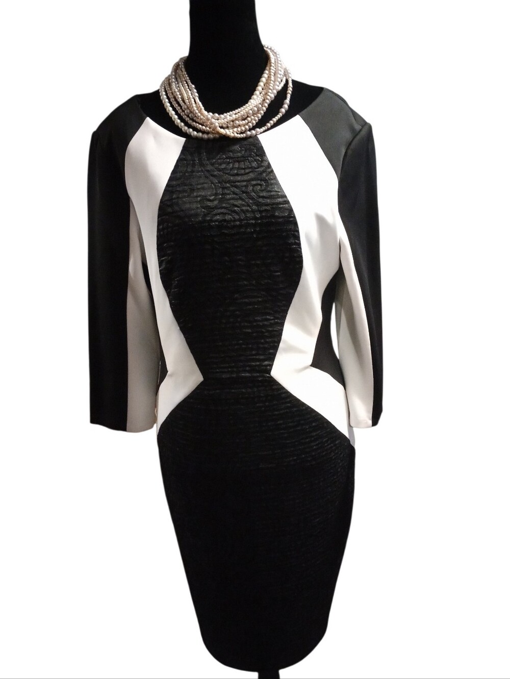Sangria Black and Ivory Panel Sheath Dress, Fully Lined. Size 10, NWT